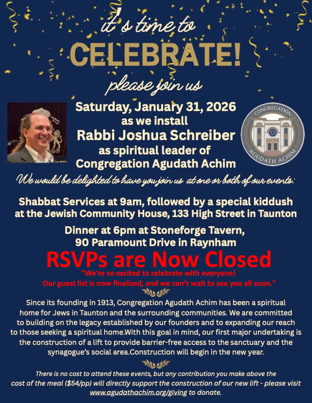 Reb Josh Installation Shabbat Service, Kiddush and Dinner